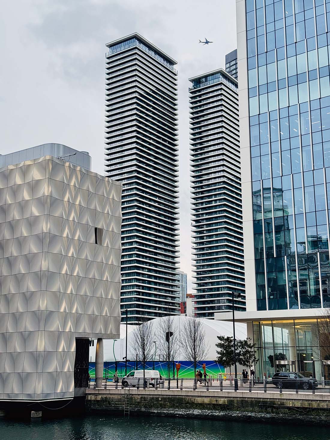 a photograph of buildings at Canary Wharf in London